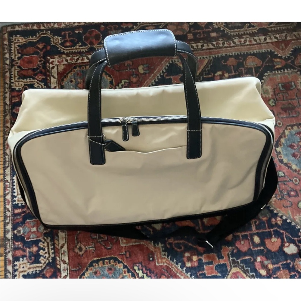 Coach Luggage Leather Detail Travel Duffle Bag Suitcase Travel Beige Brown